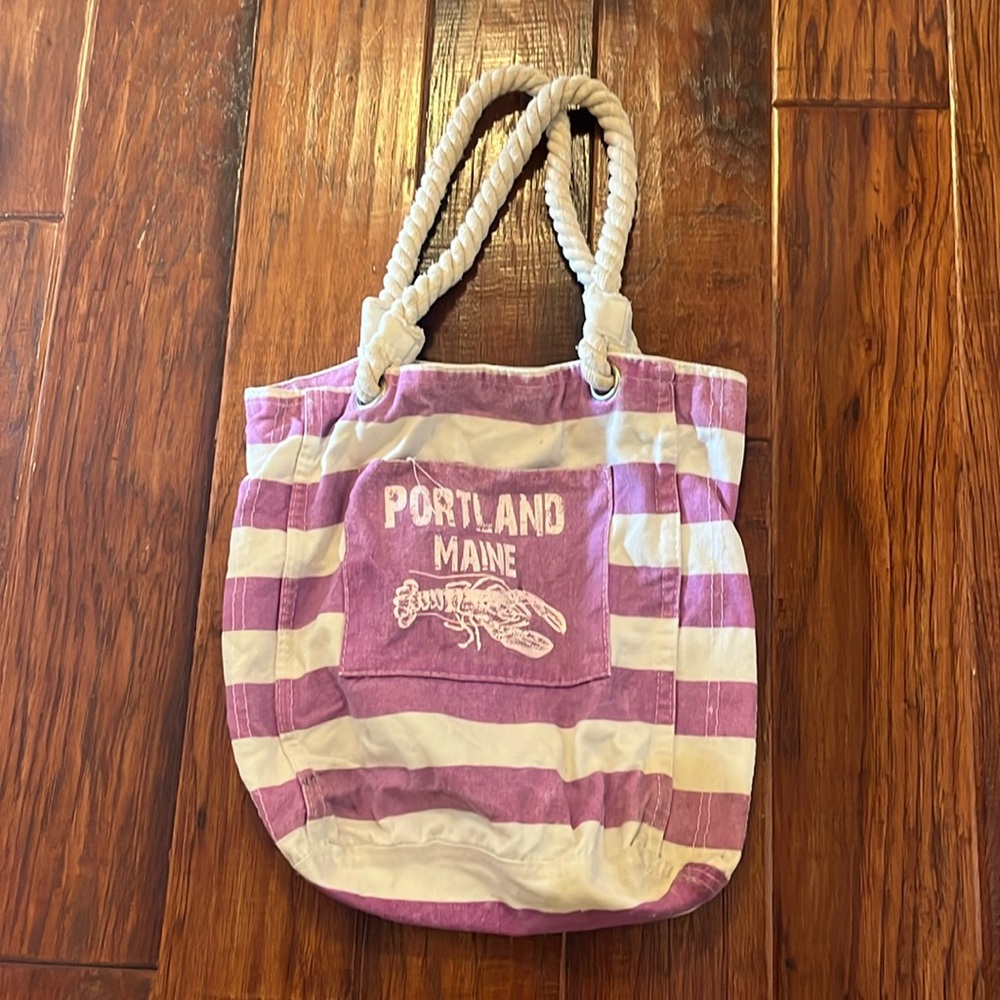 Striped Canvas Tote Bag with Rope Handles from Portland, Maine.
